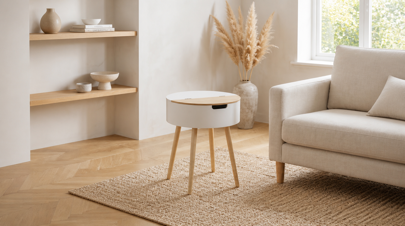 Bout de canapé blanc et bois naturel – table d'appoint scandinave pour salon épuré