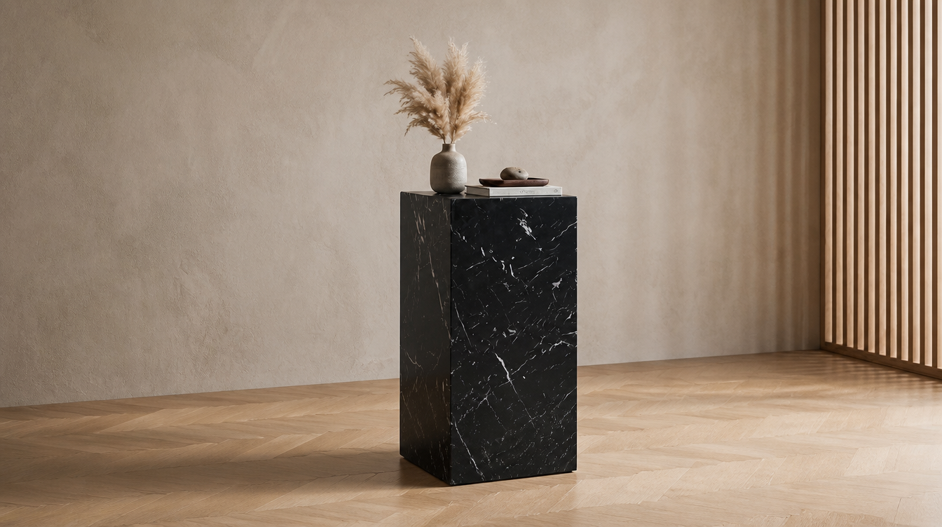 Bout de canapé en marbre noir luxueux – table d'appoint marbre noir pour salon haut de gamme