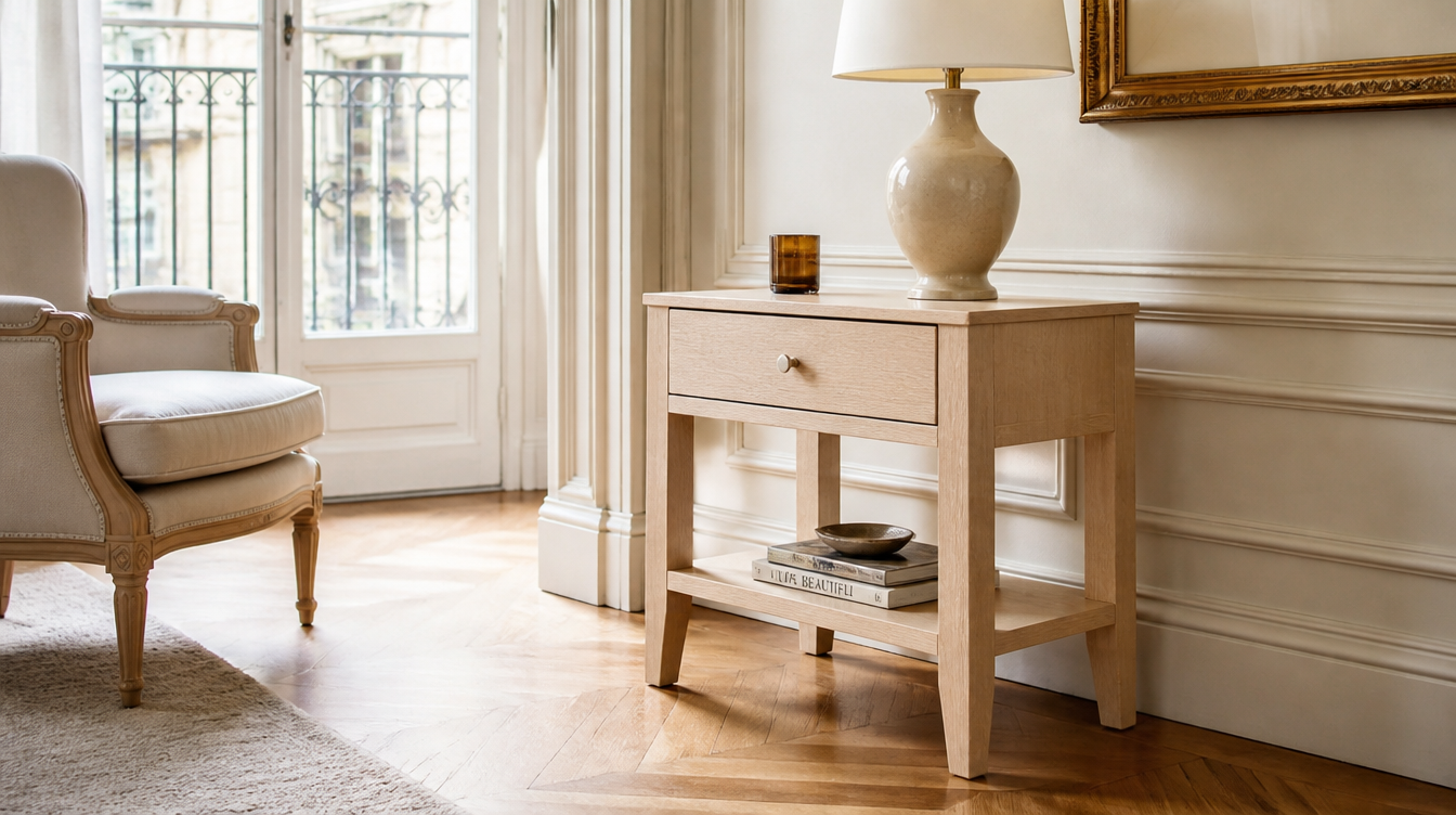 Bout de canapé bois clair scandinave – table d'appoint bois blond pour salon nordique