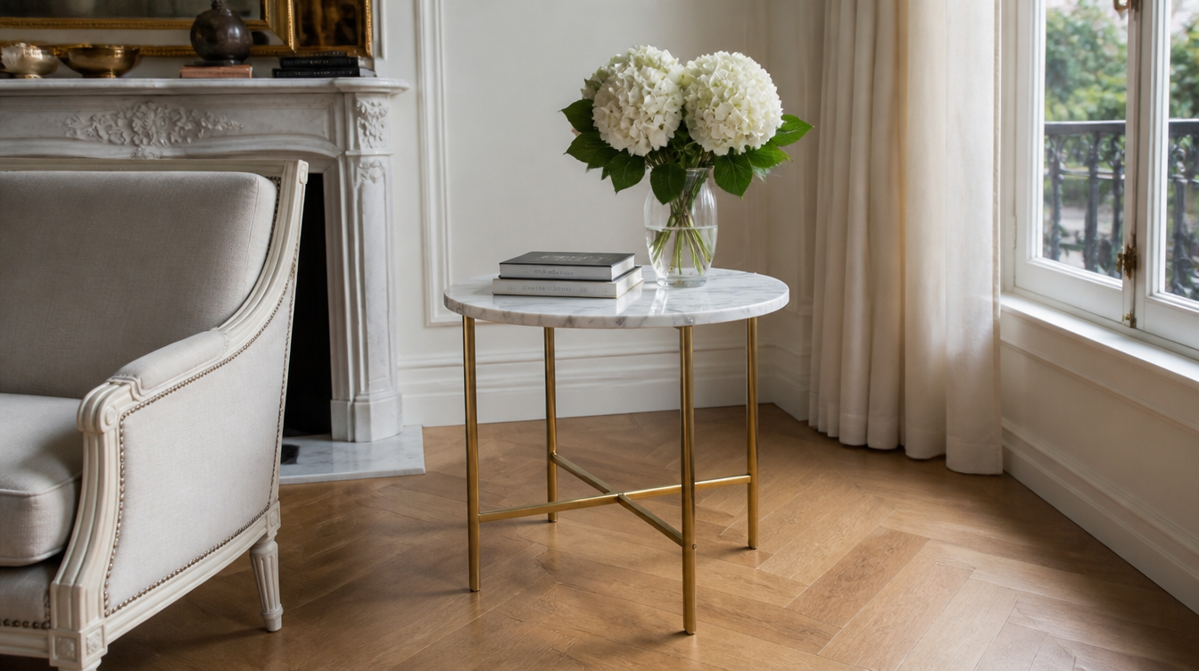 Bout de canapé en marbre blanc de Carrare – table d'appoint marbre luxe pour salon