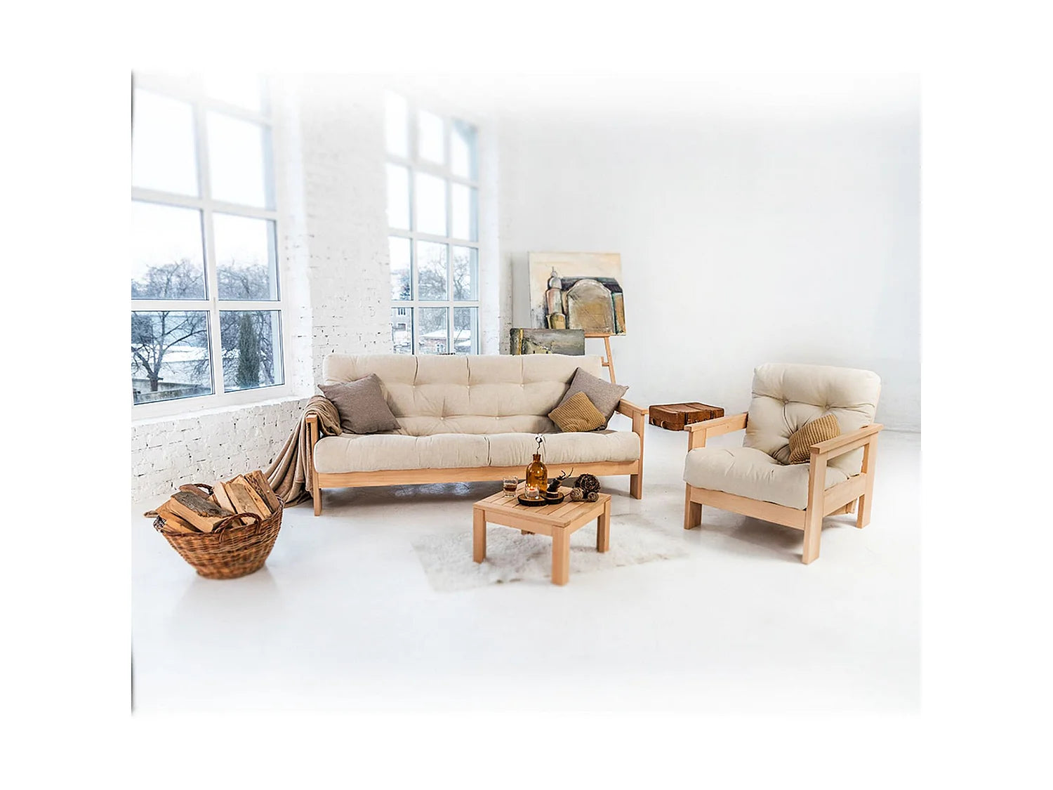 Bout de canapé bas en bois clair scandinave – MEXICO