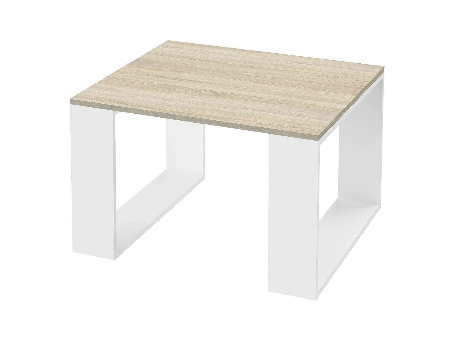 Bout de canapé carré bois chêne pieds métal blanc – NORVEK