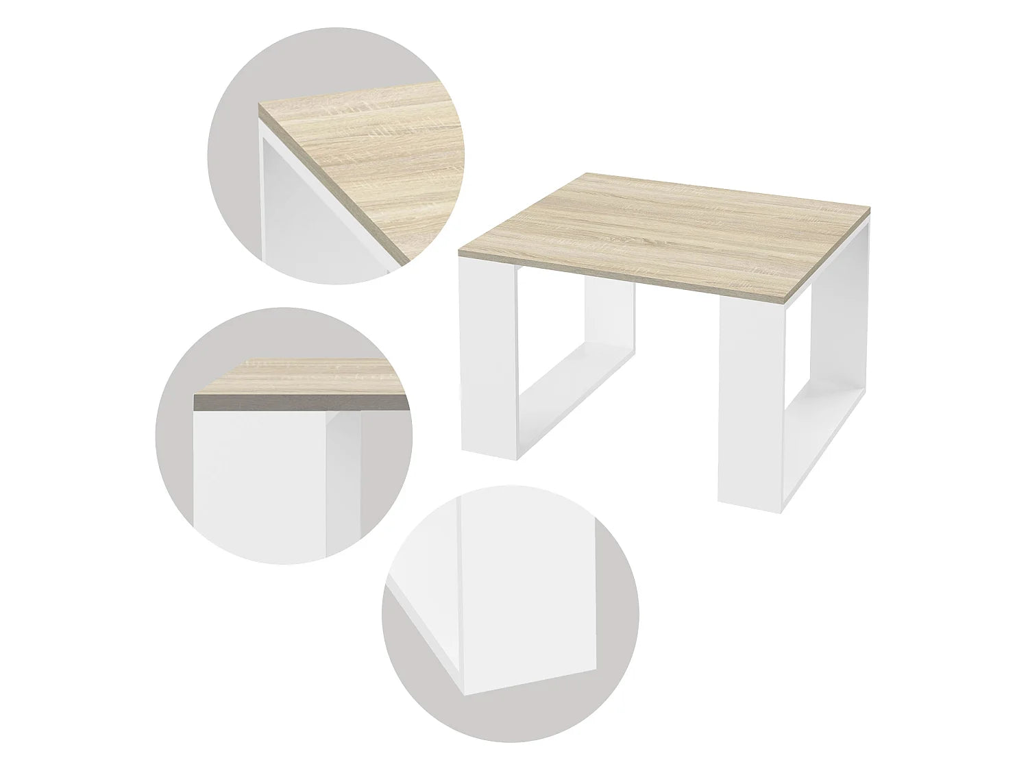 Bout de canapé carré bois chêne pieds métal blanc – NORVEK