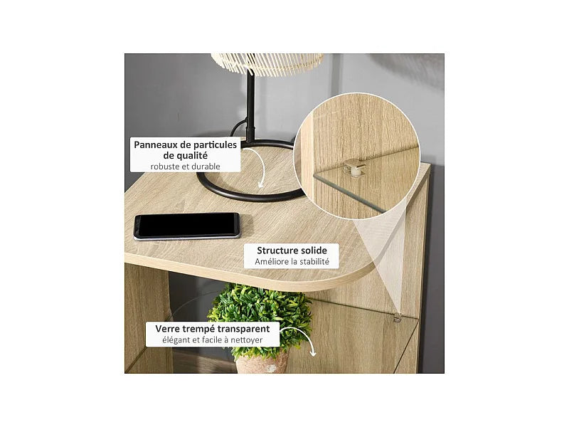 Bout de canapé en bois clair plateau verre – CHÊNIA