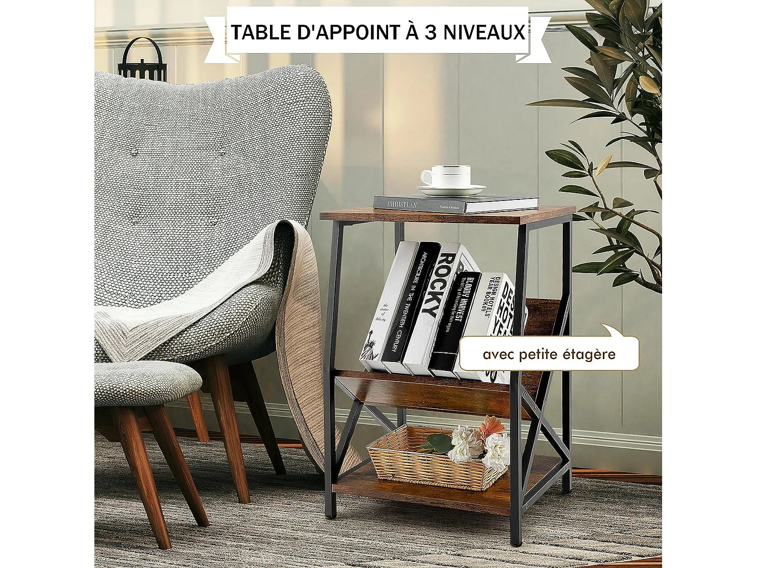 Bout de canapé bois massif porte-revues – TRAMA