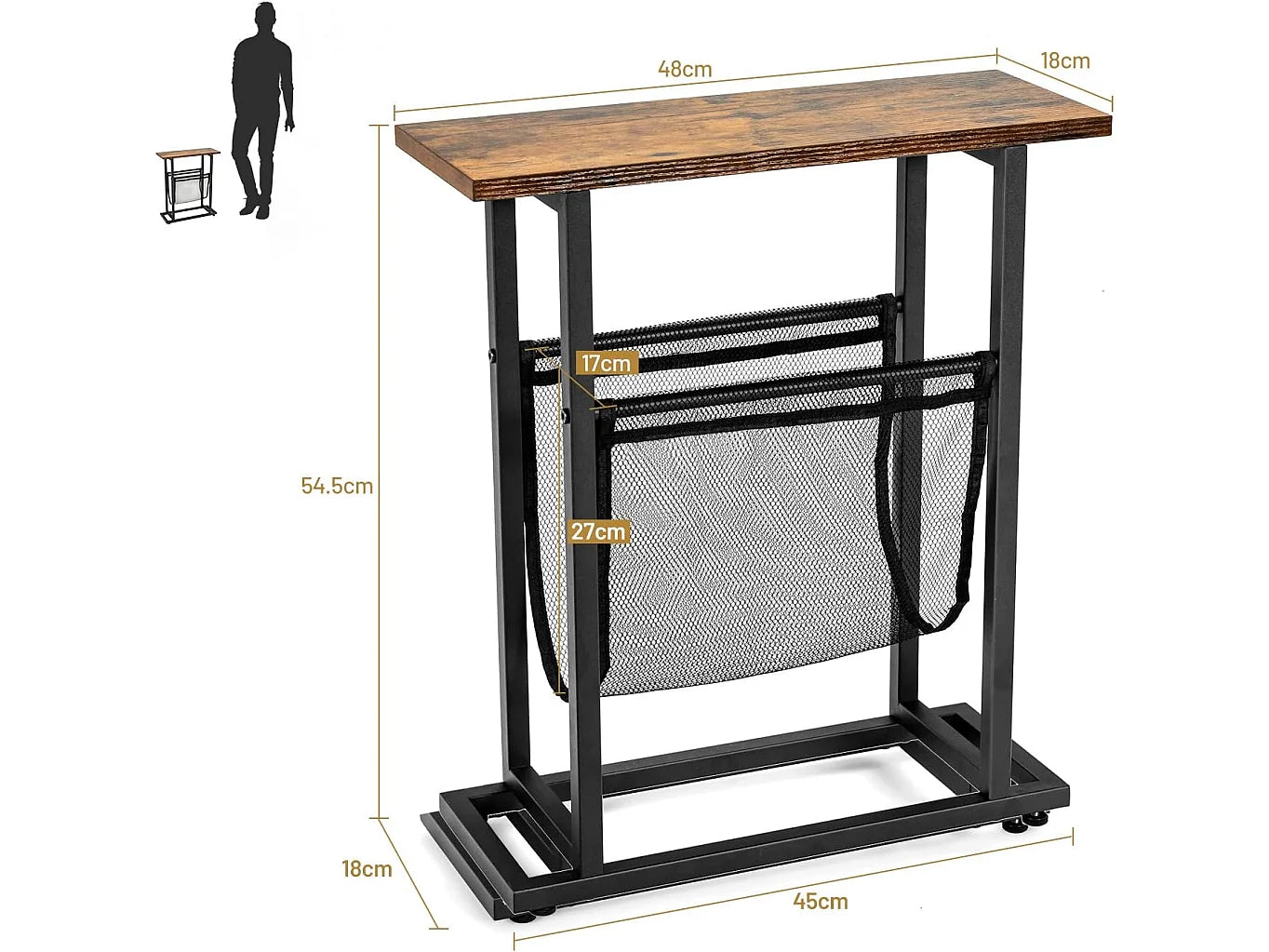 Bout de canapé industriel inox avec porte-revues – FERROCK