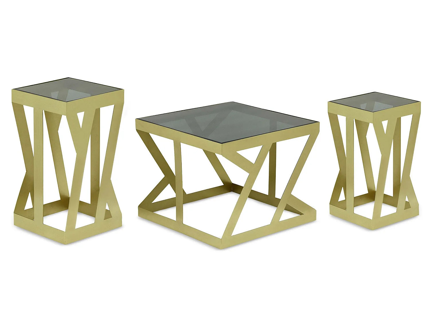 Bout de canapé en verre fumé et métal doré – SOLARA