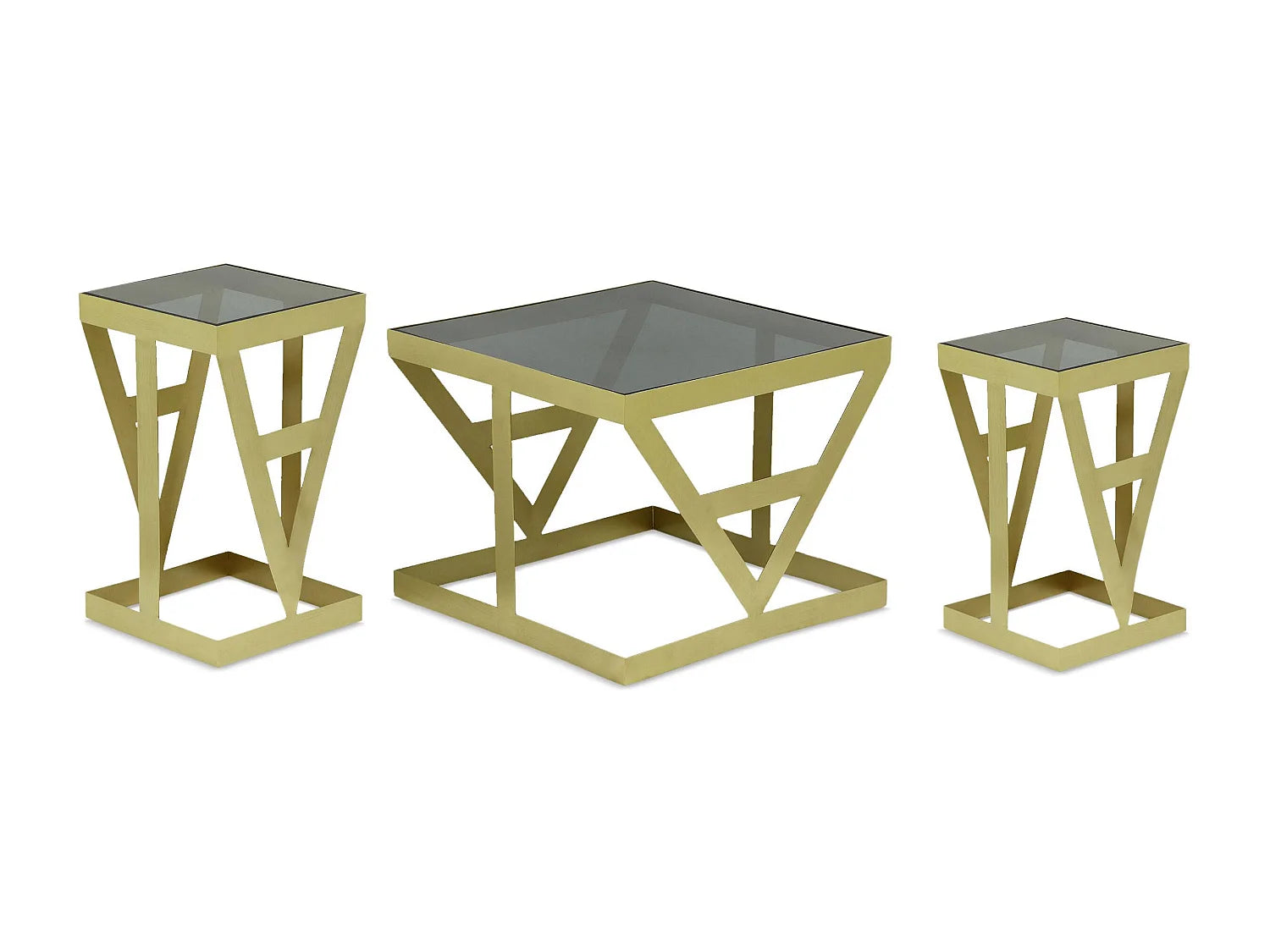 Bout de canapé en verre fumé et métal doré – LUMINA