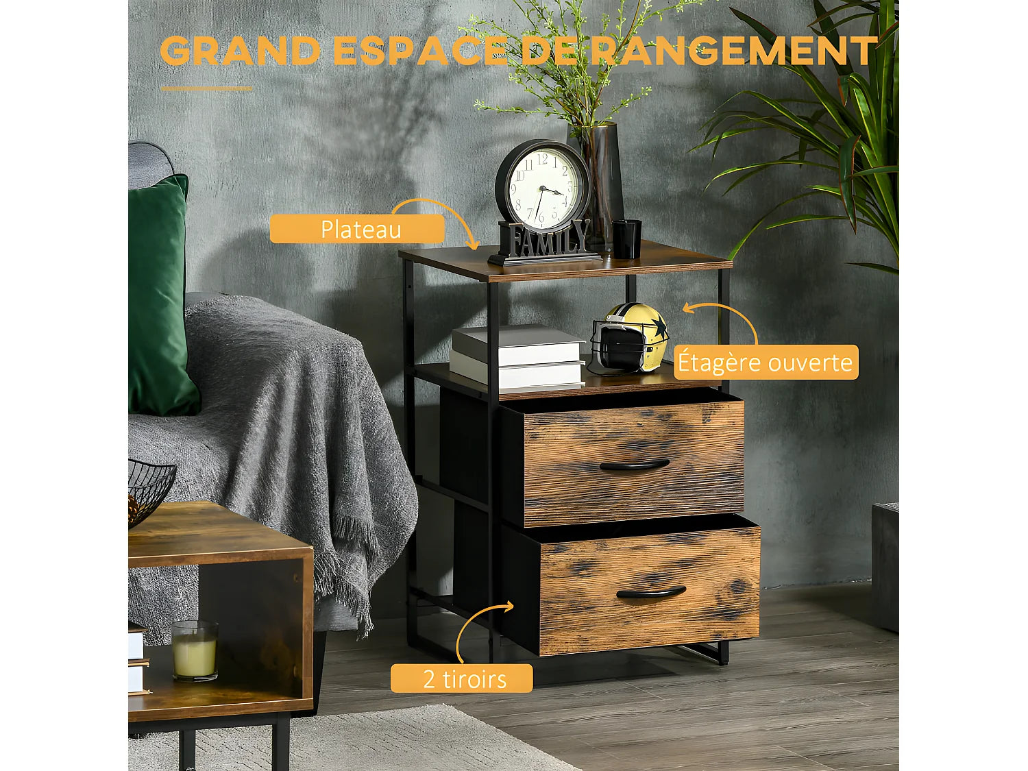 Bout de canapé industriel bois et noir haut – FORGE