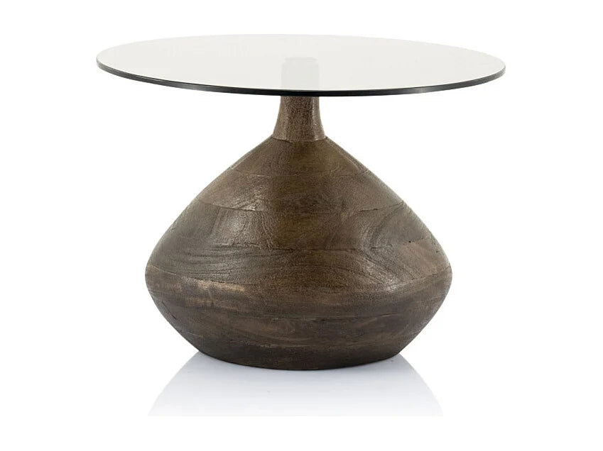 Bout de canapé rond en verre et bois foncé – BONDÏ