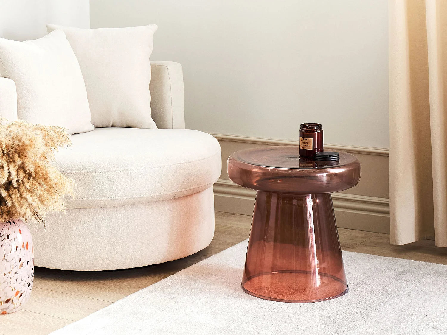 Bout de canapé rond en verre rouge teinté – RUBIS