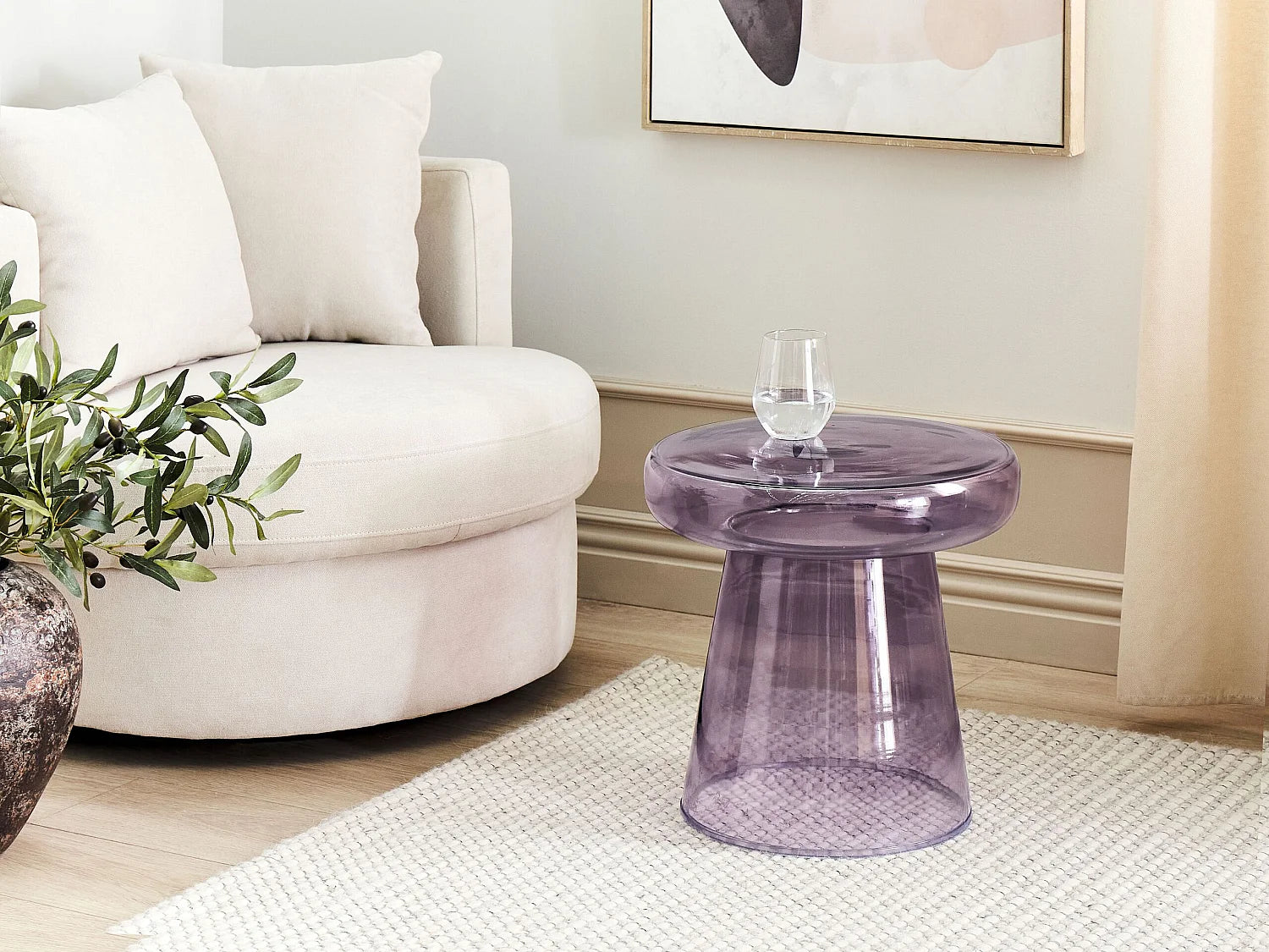 Bout de canapé rond en verre gris fumé – BRUME