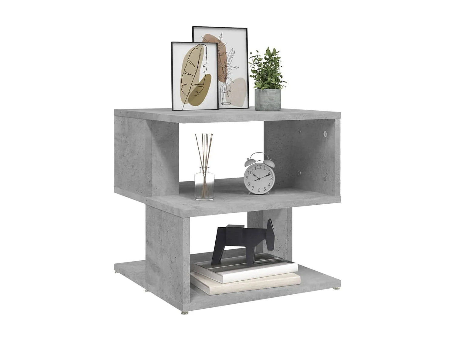 Bout de canapé cube effet béton gris à étagères – BRUTO
