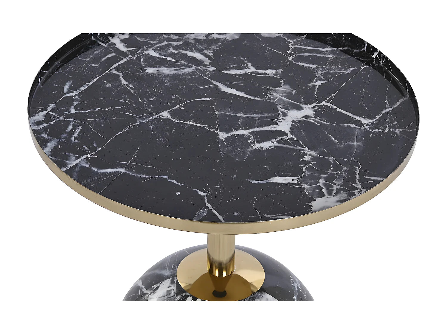 Bout de canapé rond marbre noir et fer doré – MARVELLA