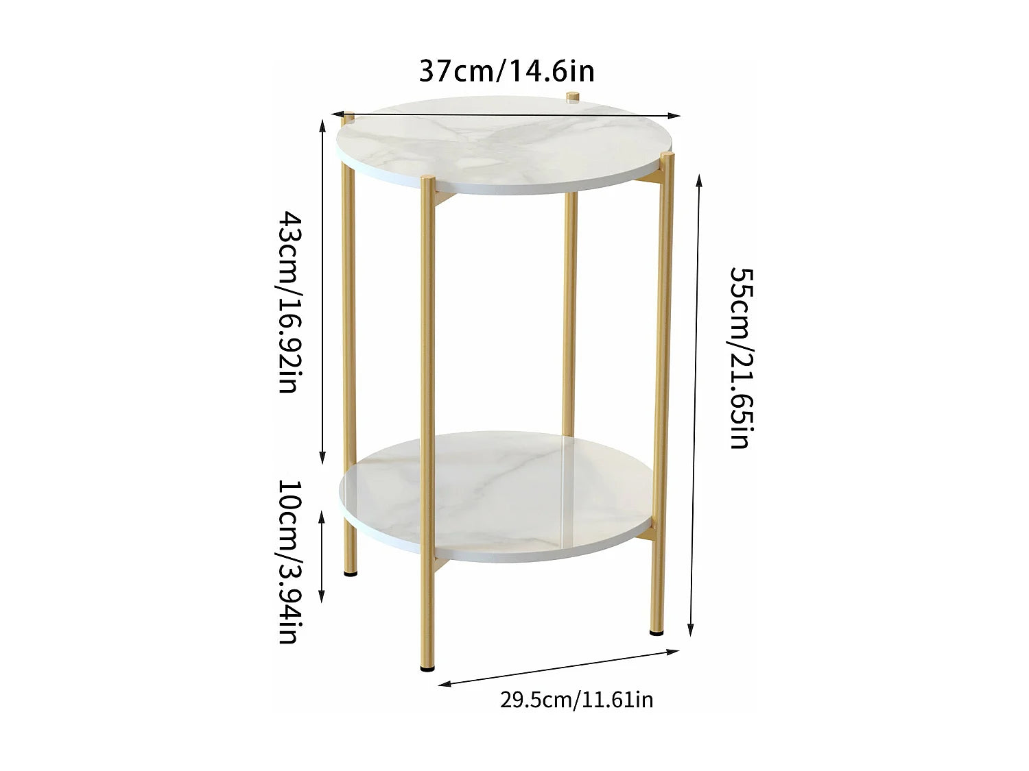 Bout de canapé rond effet marbre doré 2 niveaux – DORAVIA