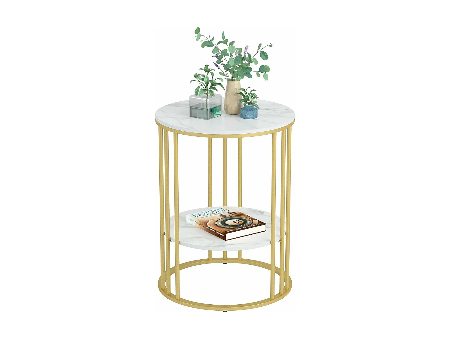 Bout de canapé rond en marbre doré – SERENA