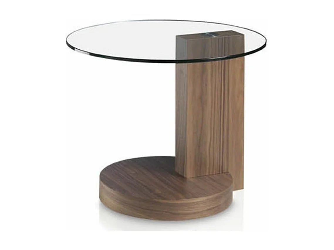 Bout de canapé rond noyer et verre trempé – ORVANO