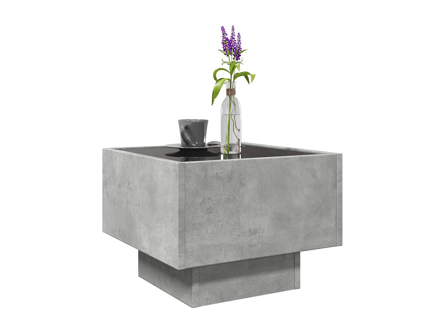 Bout de canapé carré bois gris béton LED – LUMEO
