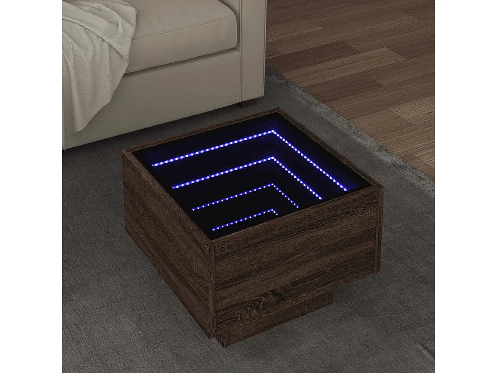 Bout de canapé bas chêne marron à LED – LUMIO
