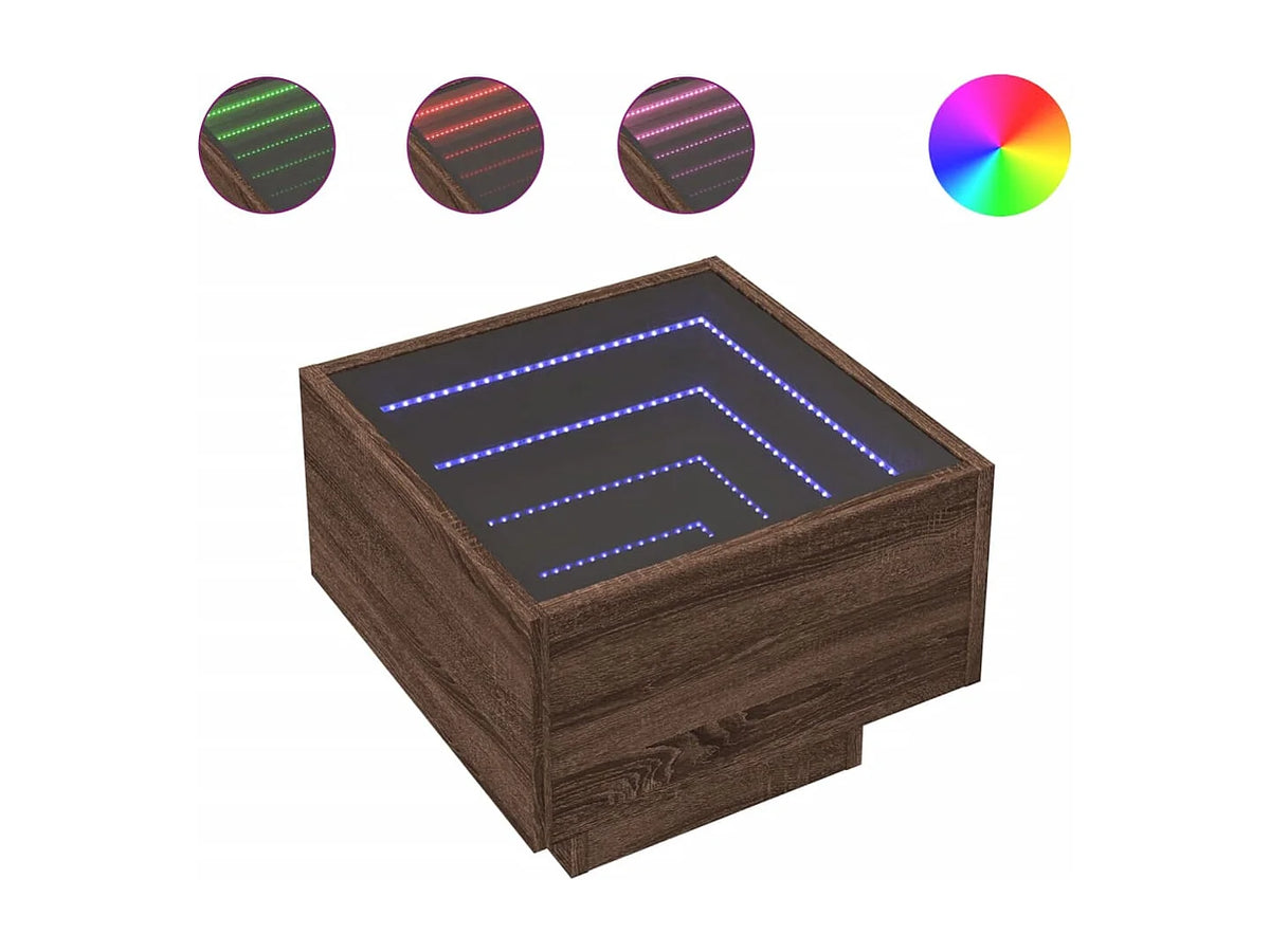 Bout de canapé bas chêne marron à LED – LUMIO