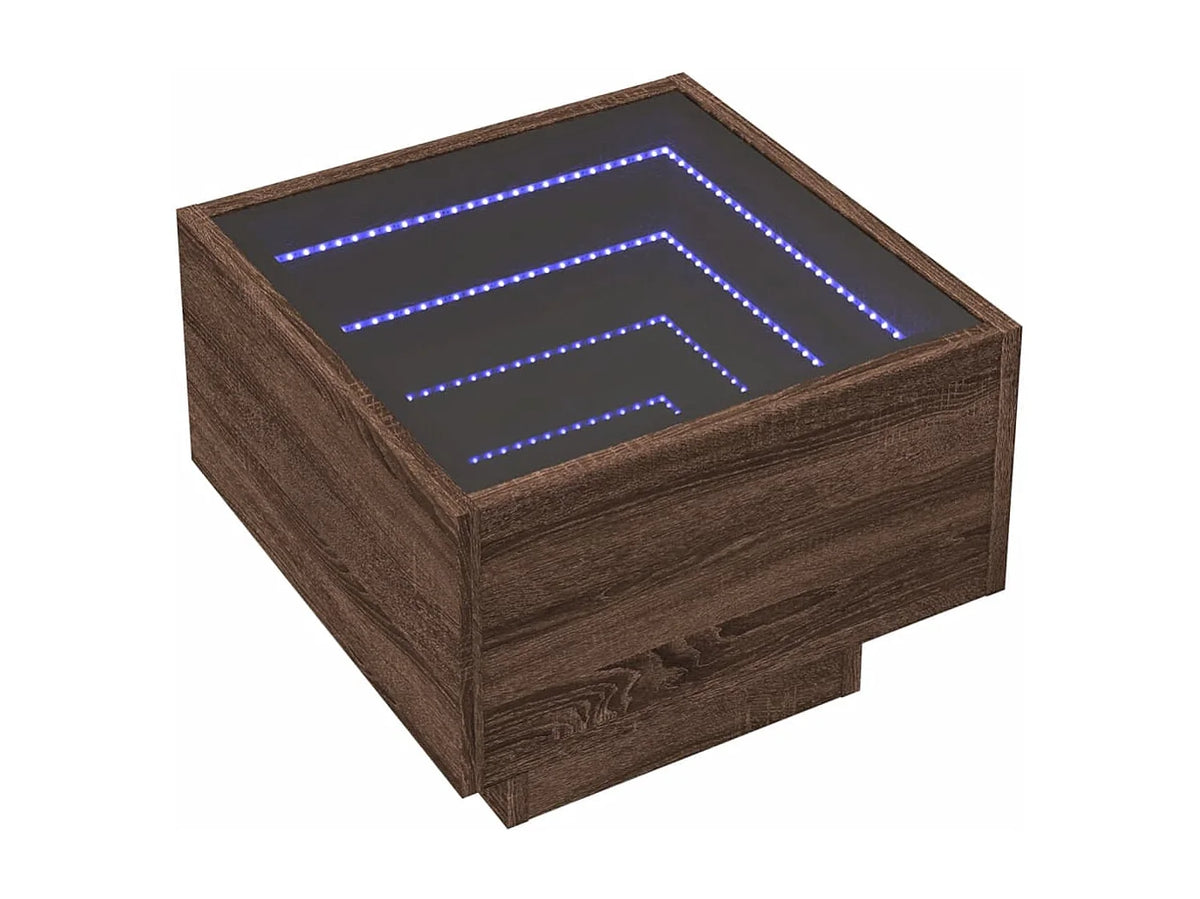 Bout de canapé bas chêne marron à LED – LUMIO