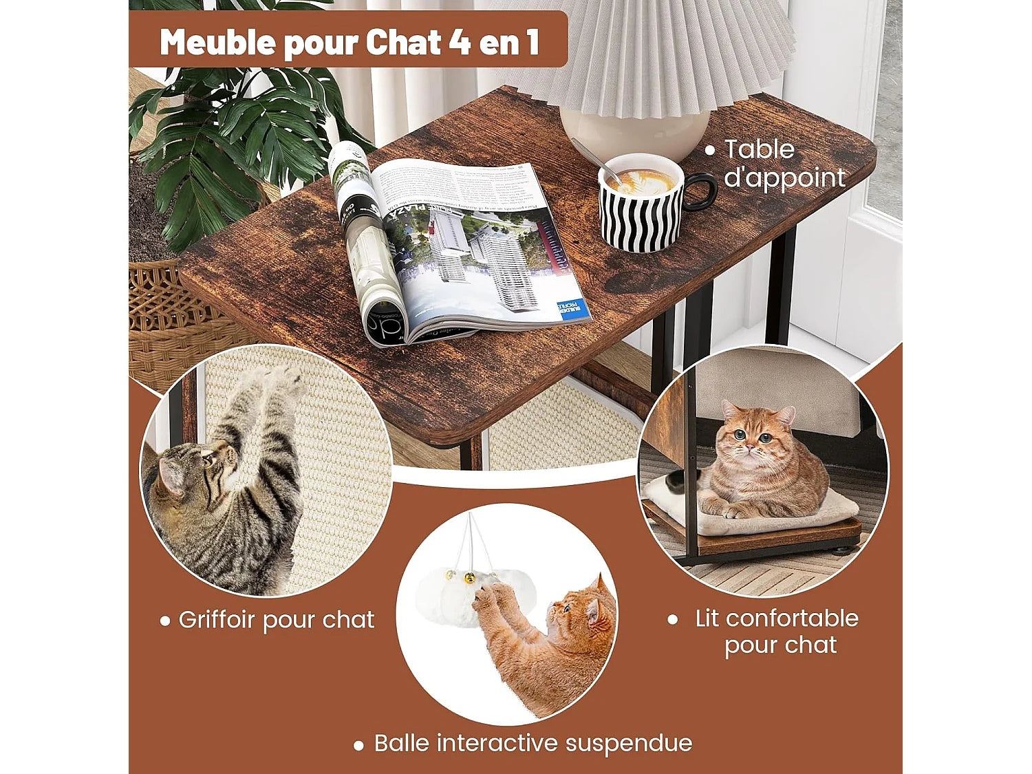 Bout de canapé arbre à chat marron – FELINO