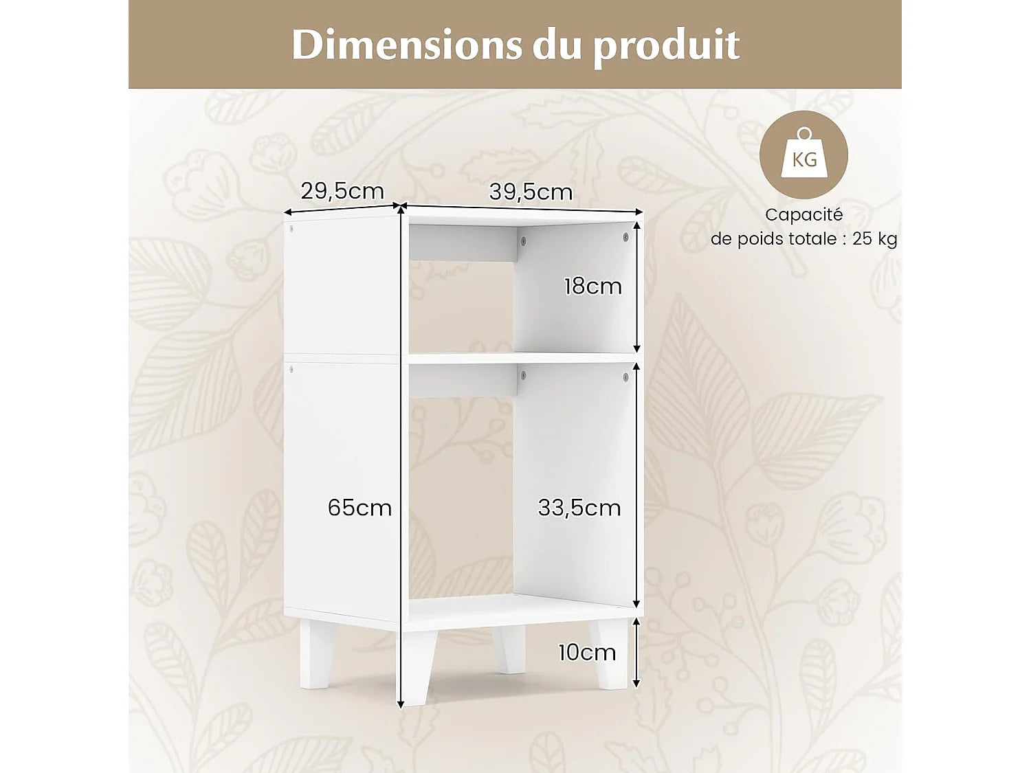 Bout de canapé étagère blanc en bois massif – NIVEO