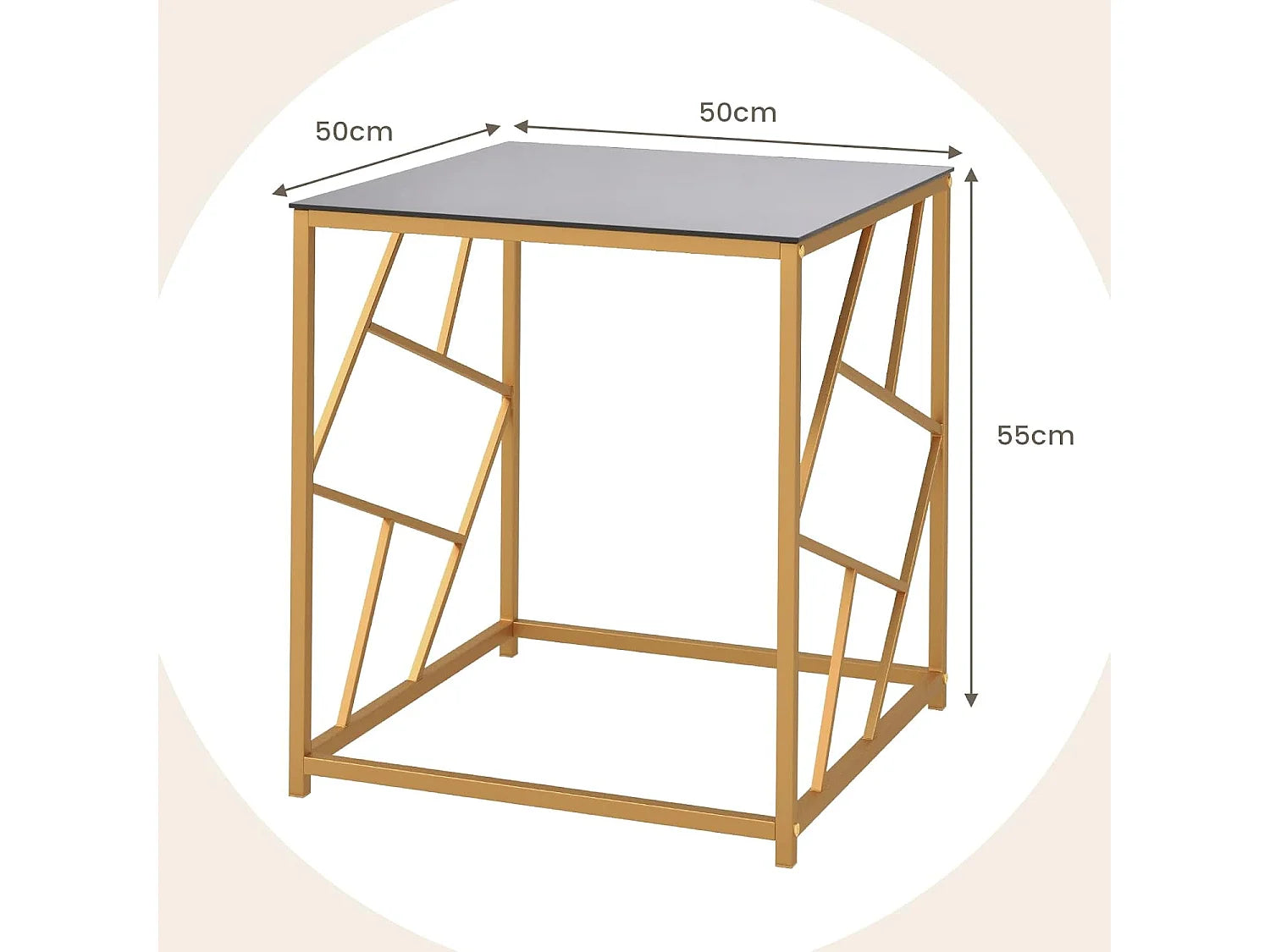 Bout de canapé carré verre trempé cadre doré – GEOMIA