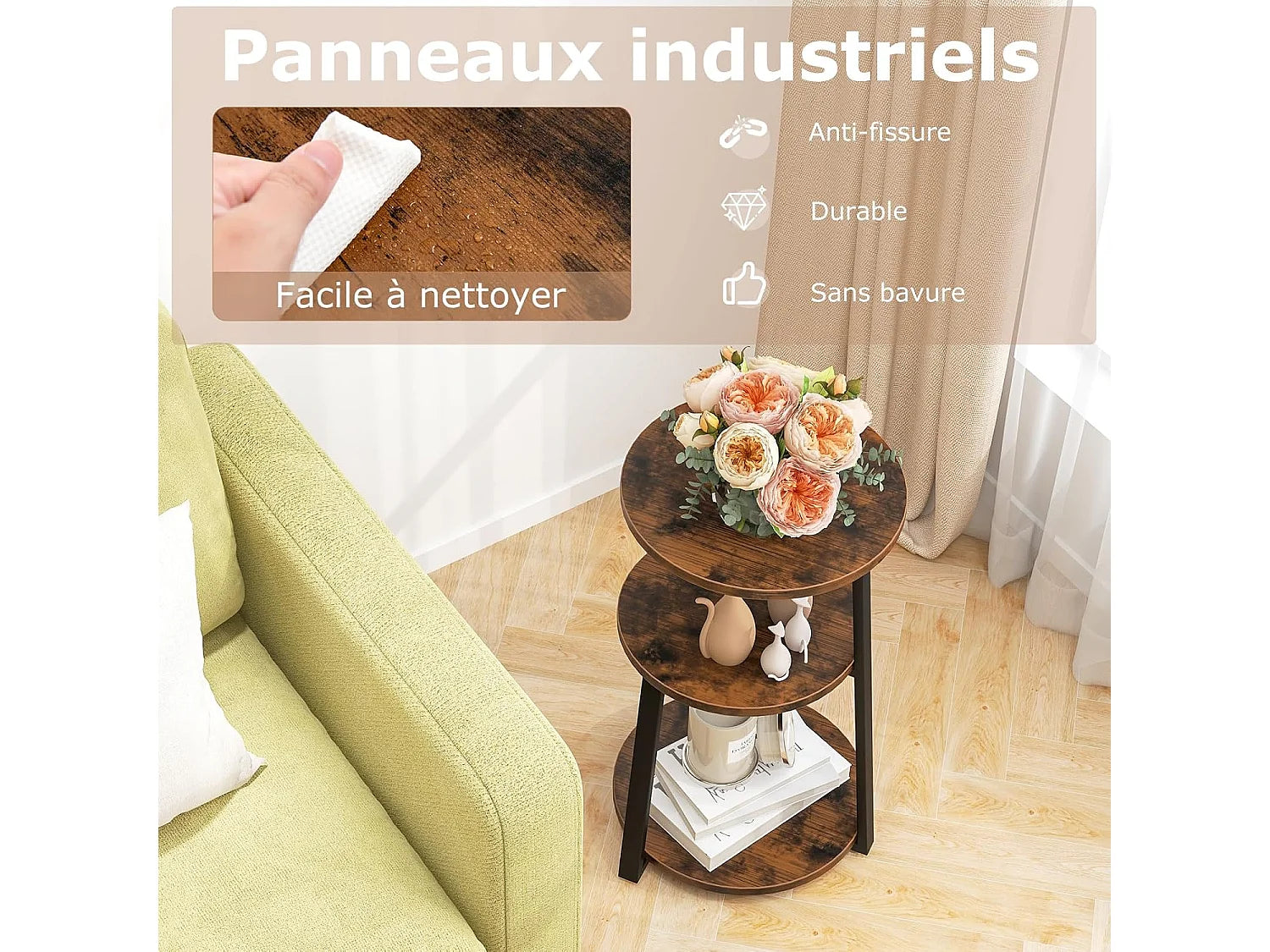 Bout de canapé 3 niveaux cadre métal marron – STRATE