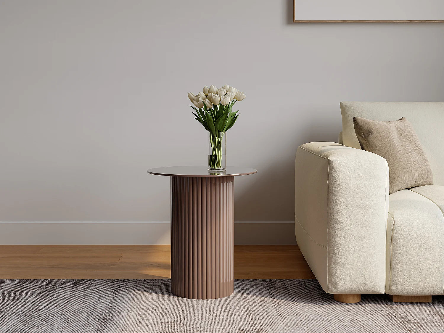 Bout de canapé en métal beige nervuré – LINEA