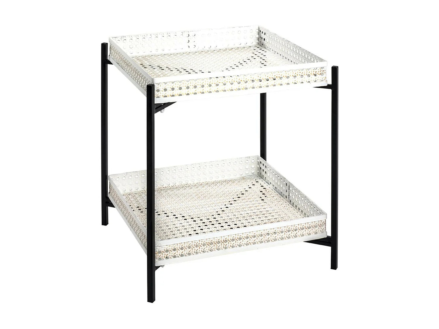 Bout de canapé carré cannage 2 niveaux blanc – ROTANG