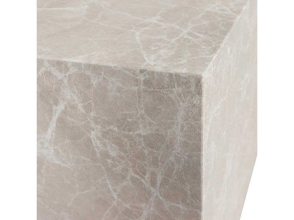Bout de canapé carré effet marbre beige – LIPANI