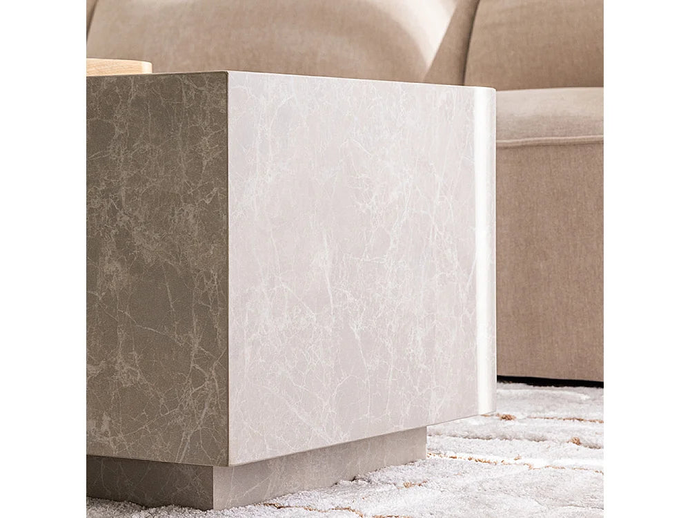 Bout de canapé carré effet marbre beige – LIPANI
