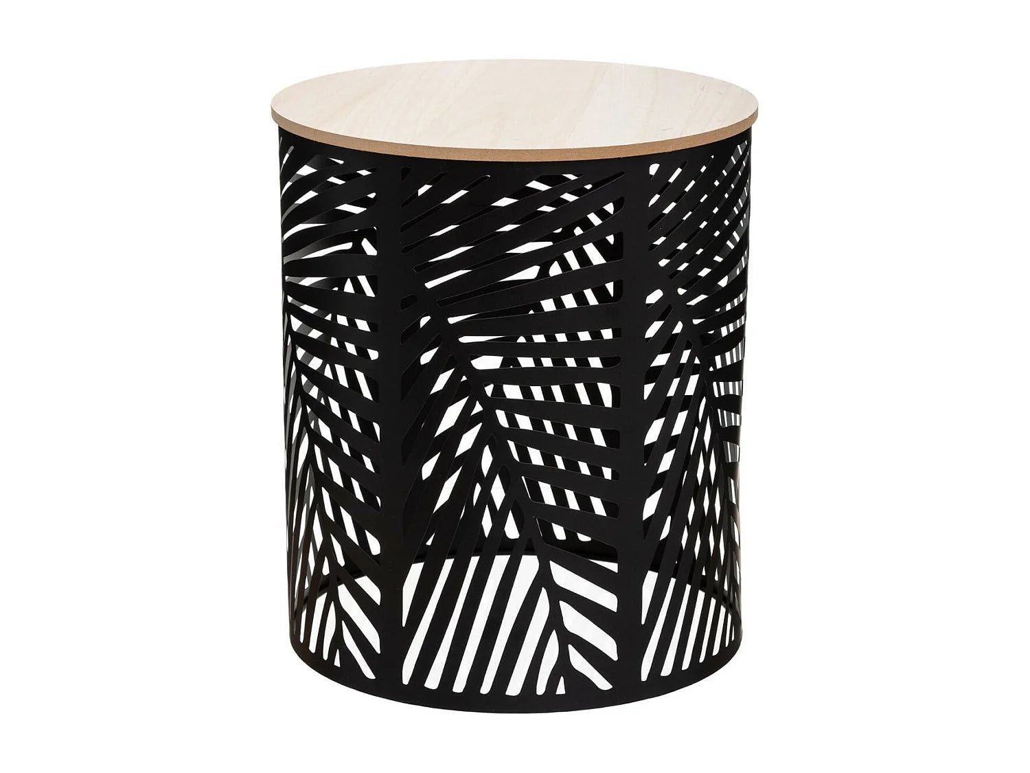 Bout de canapé métal noir feuilles bois – FOGLIA