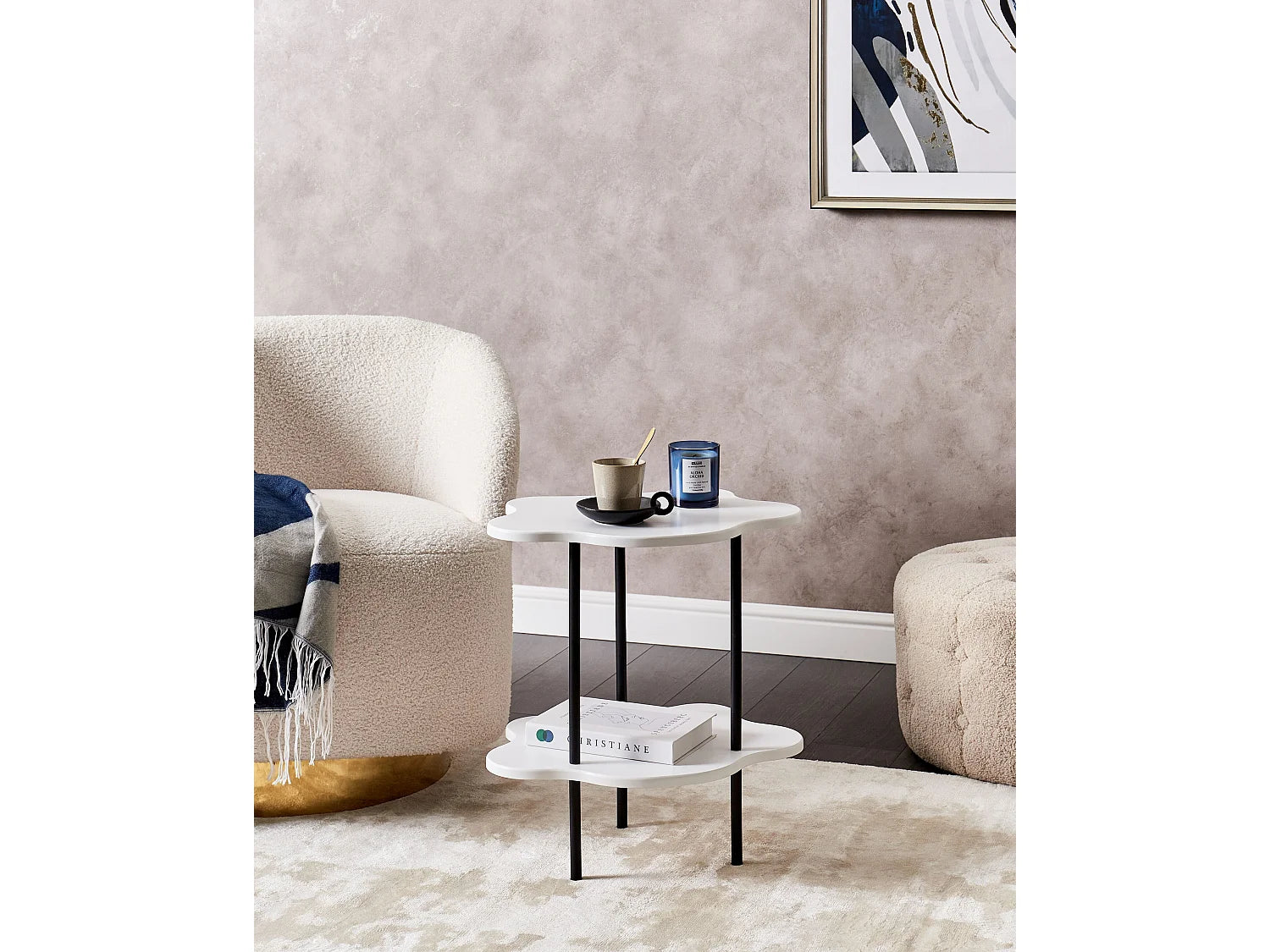 Bout de canapé rond blanc plateaux irréguliers – NUAGE