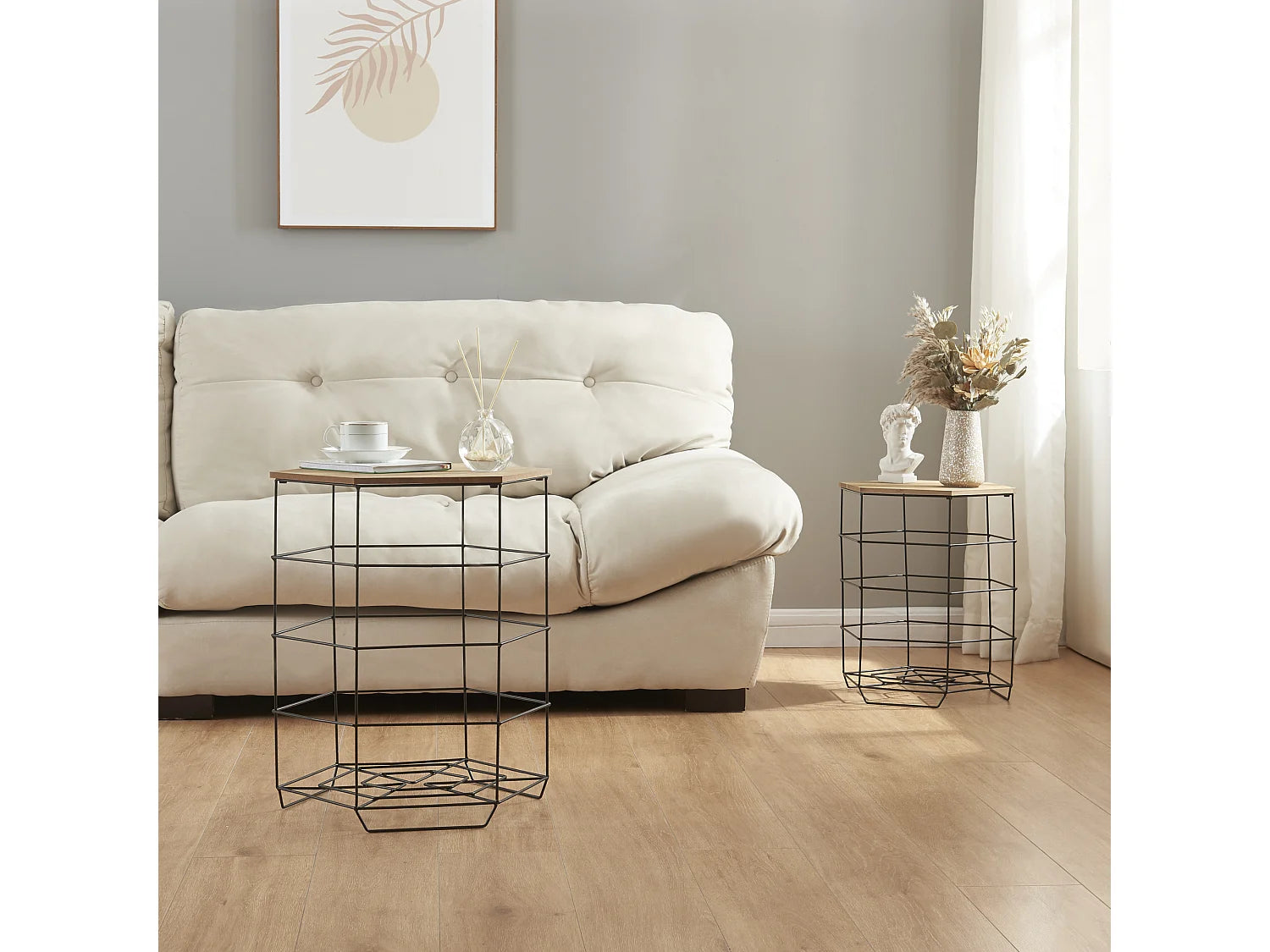 Lot de 2 bouts de canapé métal noir effet bois – HORVIK
