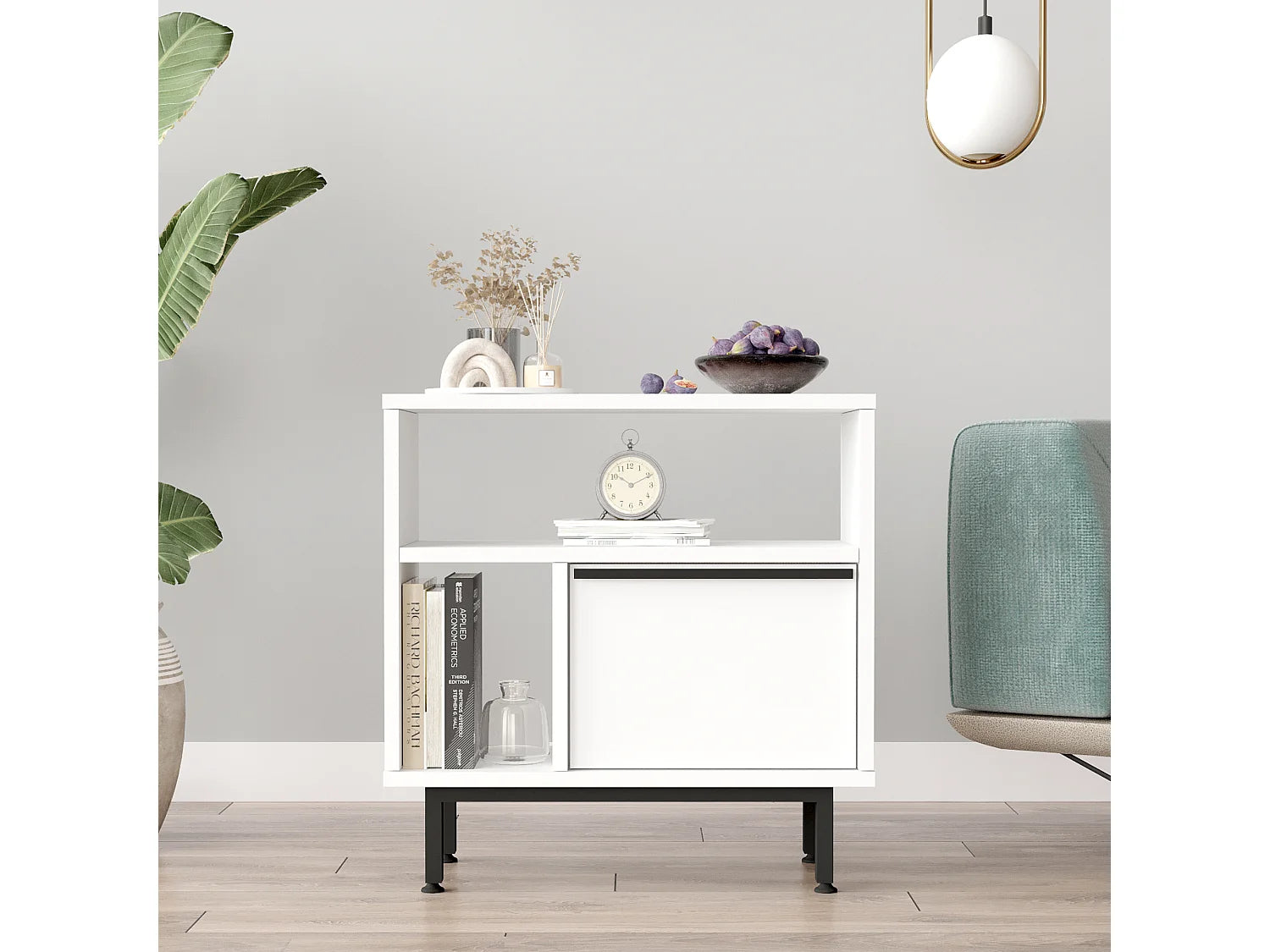 Bout de canapé carré en métal blanc avec rangement – VESLO