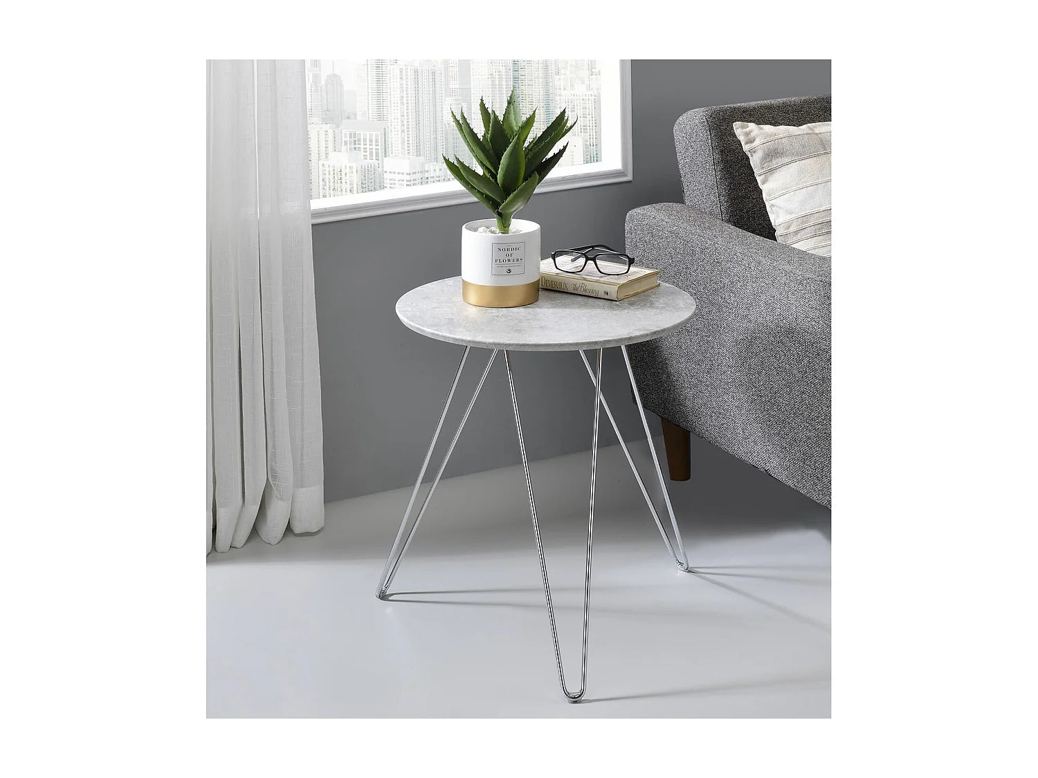 Bout de canapé rond rétro décor béton pieds épingle – BENNA