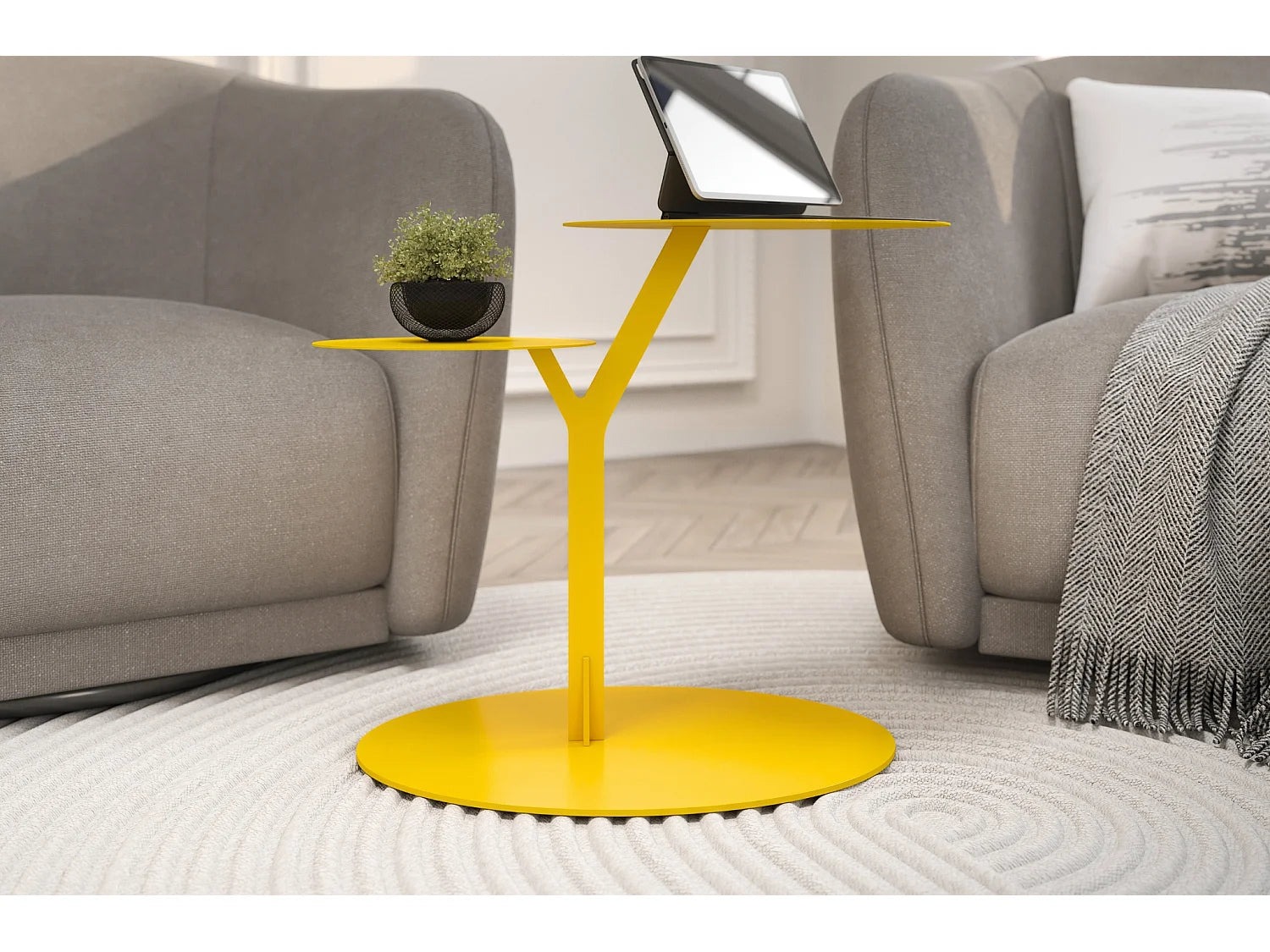Bout de canapé en métal jaune pour salon – SOLEA