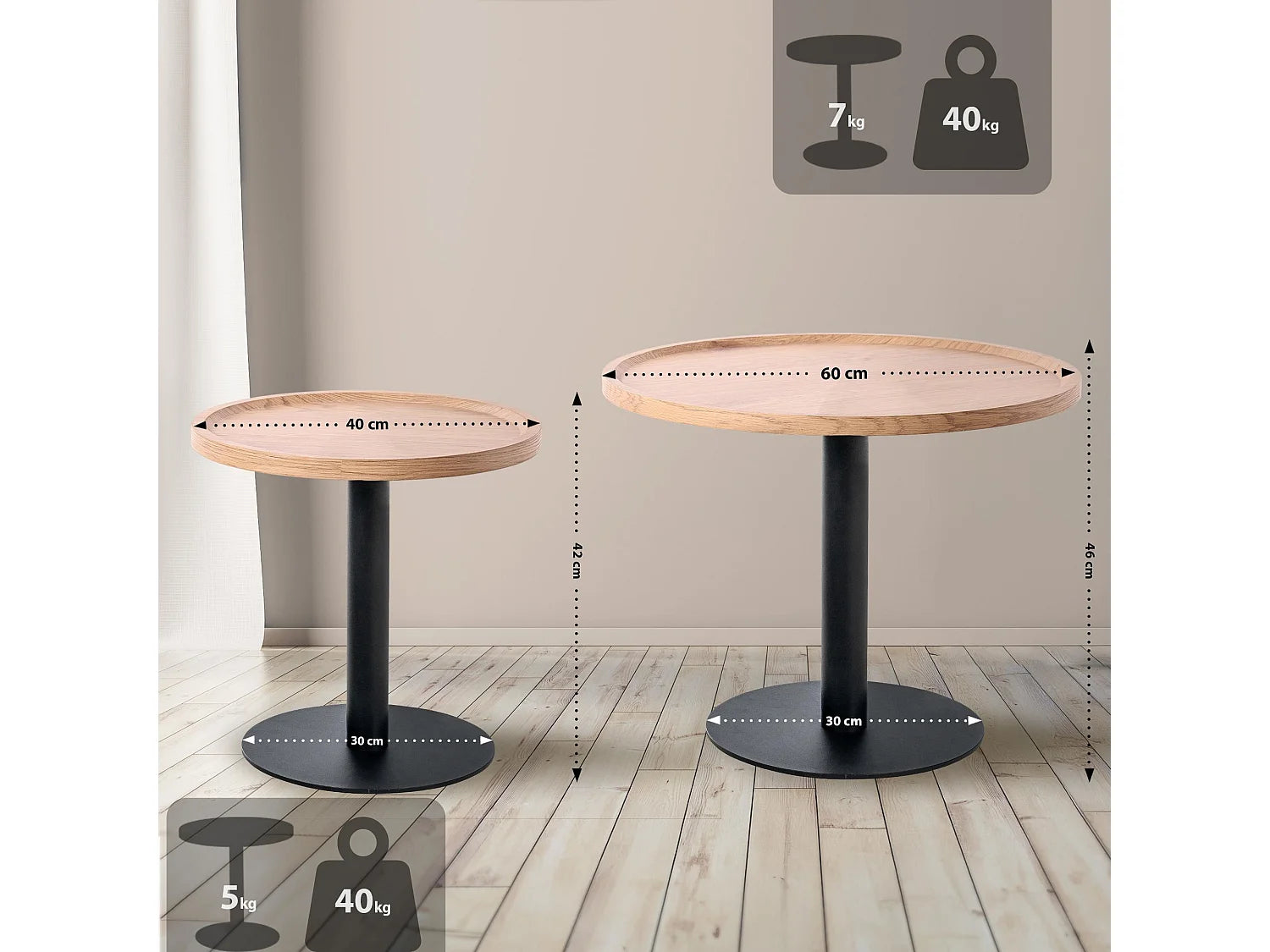 Lot de 2 bouts de canapé ronds en bois naturel – ASPENA
