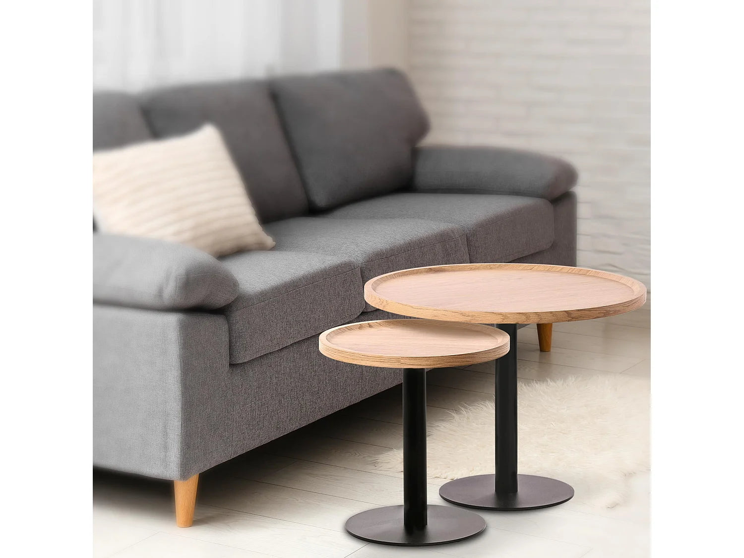 Lot de 2 bouts de canapé ronds en bois naturel – ASPENA