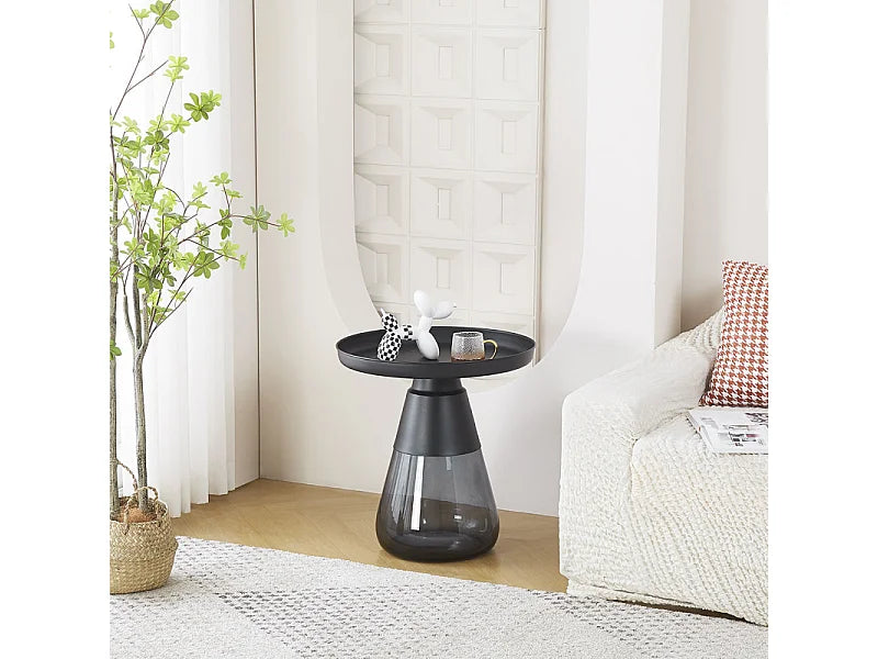 Bout de canapé verre fumé et métal noir mat – BASALT