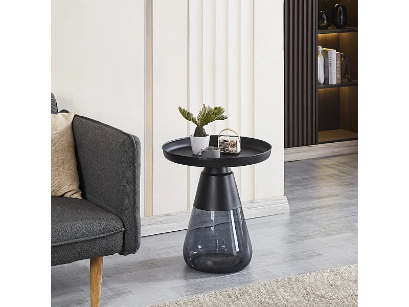 Bout de canapé verre fumé et métal noir mat – BASALT
