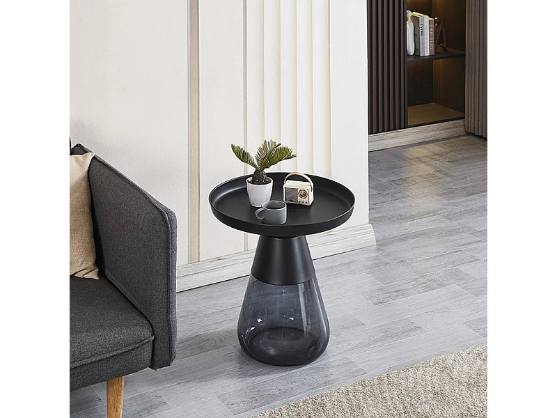 Bout de canapé verre fumé et métal noir mat – BASALT