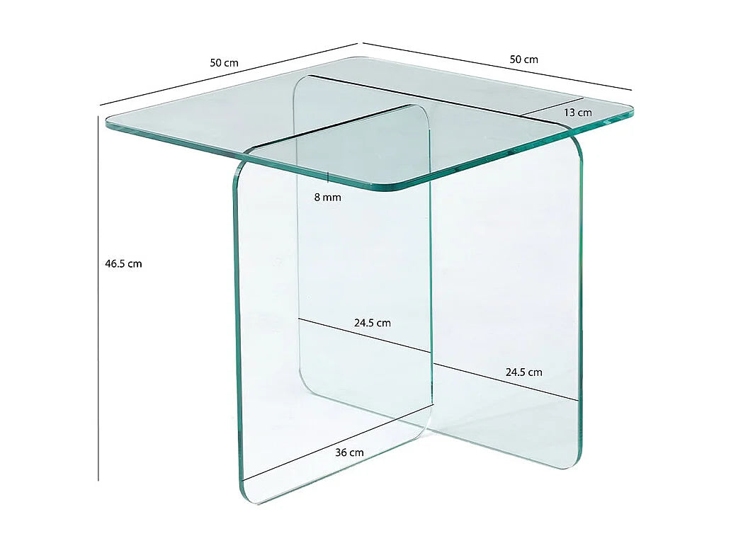 Bout de canapé carré en verre trempé transparent – GLACÉA