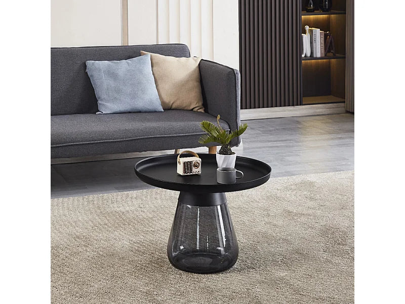 Bout de canapé verre trempé fumé et métal noir – ONYX