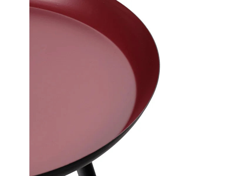 Bout de canapé rond métal rouge pieds noirs – PAVOT