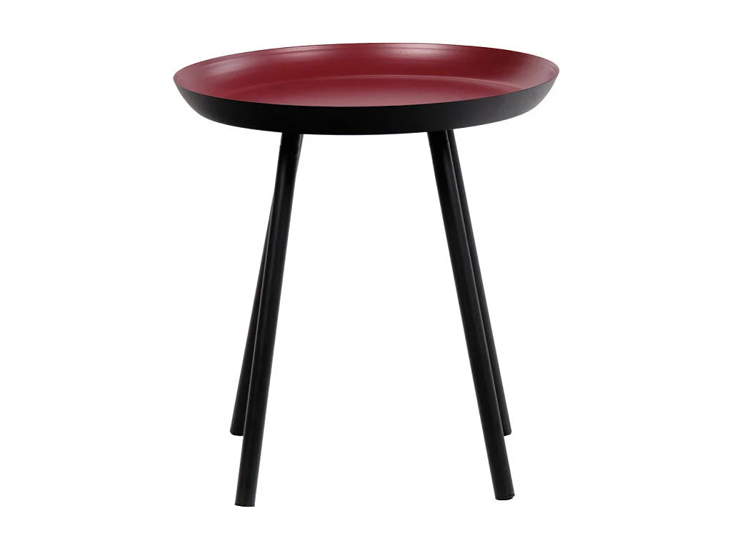 Bout de canapé rond métal rouge pieds noirs – PAVOT