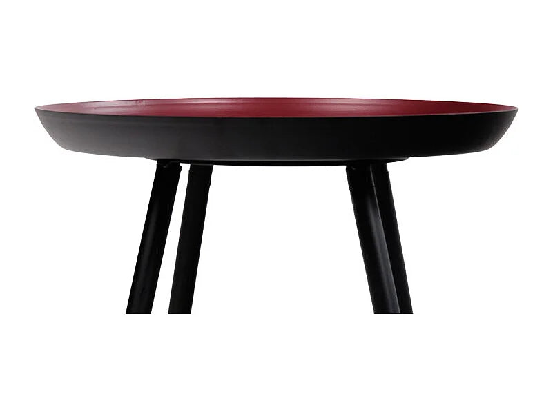 Bout de canapé rond métal rouge pieds noirs – PAVOT
