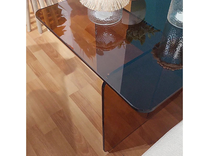 Bout de canapé carré en verre trempé cuivré fumé – AMBRE
